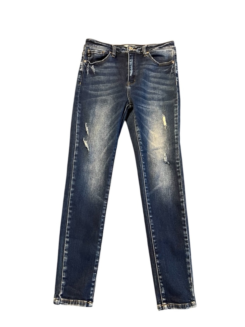 Kancan Dark Wash Hi-rise (10.5”) Distressed Skinny Leg Blue Jeans Size 29.